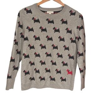 Charter Club Womens Gray Scottie Dog Intarsia Knit Crewneck Sweater Medium